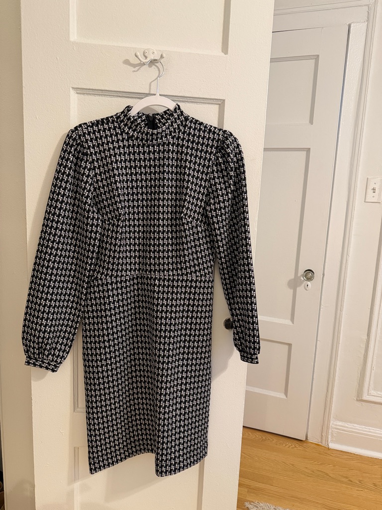 Ann Taylor Factory Black & White Houndstooth Long-Sleeve Dress